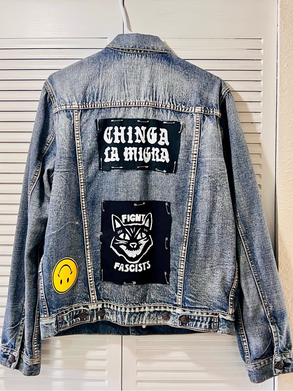 Light Blue Denim Patch Jacket with Graphic Back patches by mister_sister